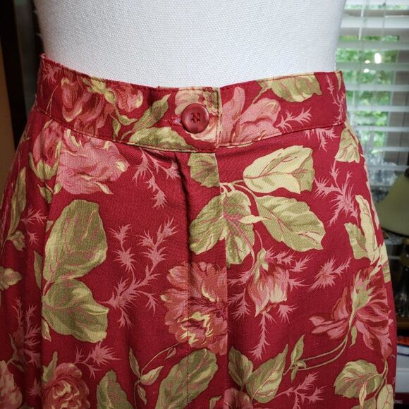 Vintage Napa Valley Red Pink Floral Pleated High Waist Shorts Set Sleeveless L M - Picture 7 of 11